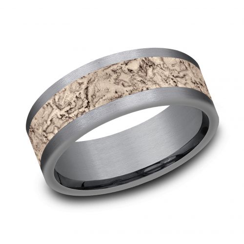 Splatter Patterned 14k Rose Gold Center Tantalum Man's Band, 8mm