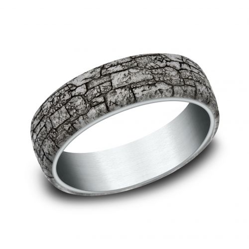 Stonewall Patterned Tantalum & 14k White Gold Men's Band, 6.5mm