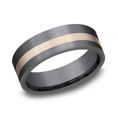 Tantalum Men's Band with 14k Rose Gold Offset Stripe, 7mm