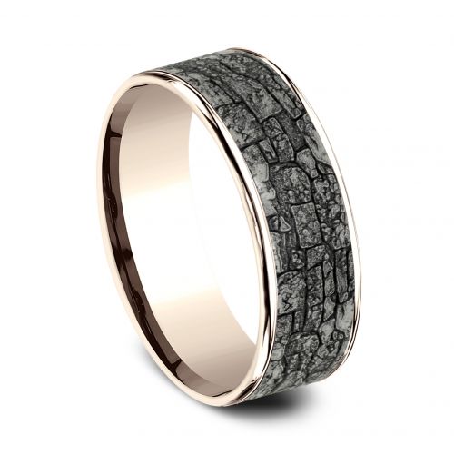 14k Rose Gold Men's Band with Stonewall Patterned Tantalum Center, 7.5mm
