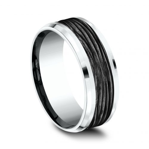 14k White Gold & Black Titanium Center Men's Band, 8mm
