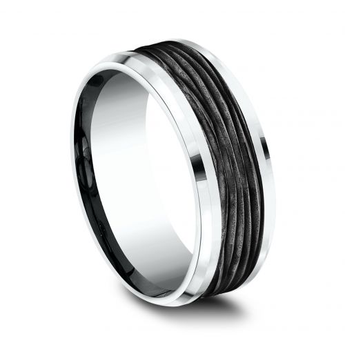 14k White Gold & Black Titanium Center Men's Band, 8mm 