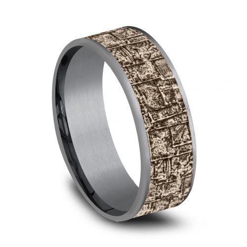 Bamboo Patterned 14k Rose Gold Center Tantalum Men's Band, 7.5mm