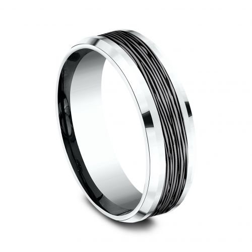 Bark Patterned Tantalum Center 14k White Gold Men's Band, 7mm