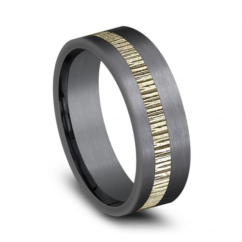 Darkened Tantalum Men's Band with 14k Yellow Gold Offset Strip, 7mm