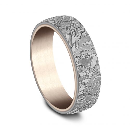 Grey Tantalum & 14k Rose Gold Faux Meteorite Men's Band, 6.5mm
