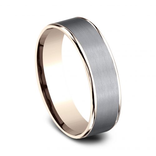 Grey Tantalum Center 14k Rose Gold Men's Band, 6.5mm