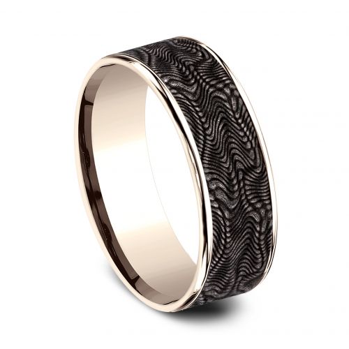 Grey Tantalum Snakeskin Pattern Center & 14k Rose Gold Men's Ring, 7.5mm