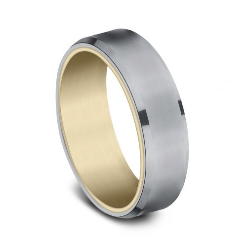 Satin Finished Grey Tantalum Center 14k Yellow Gold Men's Band, 6.5mm