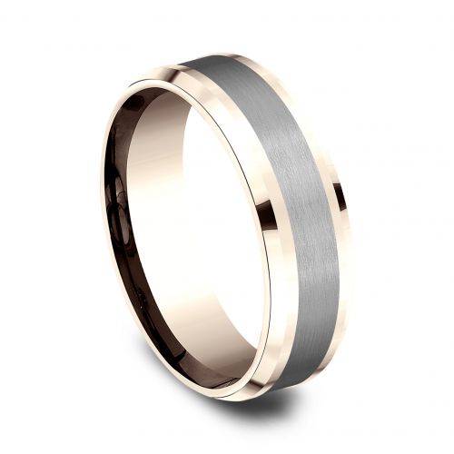 Satin Finished Grey Tantalum Center & 14k Rose Gold Men's Ring, 7mm