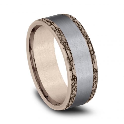 Satin Finished Tantalum Center, 14k Rose Gold Men's Band, 8mm