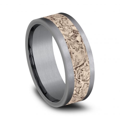 Splatter Patterned 14k Rose Gold Center Tantalum Man's Band, 8mm