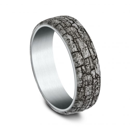 Stonewall Patterned Tantalum & 14k White Gold Men's Band, 6.5mm