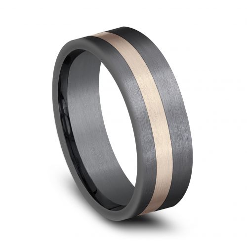 Tantalum Men's Band with 14k Rose Gold Offset Stripe, 7mm