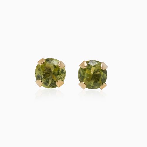 August  Birthstone Stud Earrings, Natural Peridots, 14k Yellow Gold