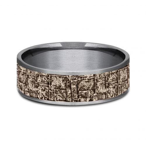 Bamboo Patterned 14k Rose Gold Center Tantalum Men's Band, 7.5mm