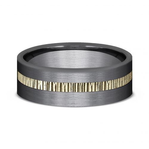 Darkened Tantalum Men's Band with 14k Yellow Gold Offset Strip, 7mm