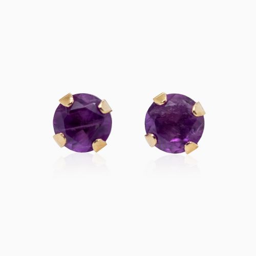 February  Birthstone Stud Earrings, Natural Amethyst, 14k Yellow Gold