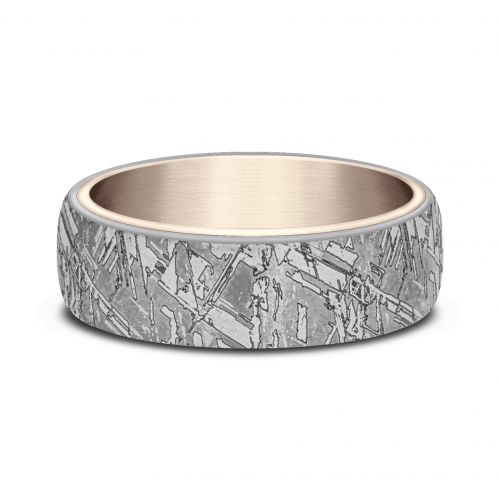 Grey Tantalum & 14k Rose Gold Faux Meteorite Men's Band, 6.5mm 