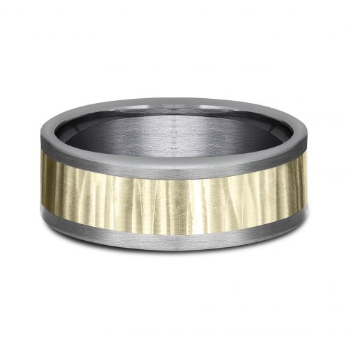 Hammered Finish 14k Yellow Gold Center Tantalum Men's Band, 8mm