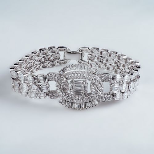 Layered Natural Baguette Diamond Link Tennis Bracelet, 16-carats