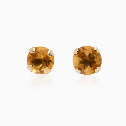 November Birthstone Stud Earrings, Natural Topaz, 14k Yellow Gold