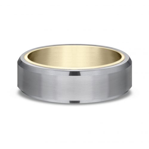 Satin Finished Grey Tantalum Center 14k Yellow Gold Men's Band, 6.5mm