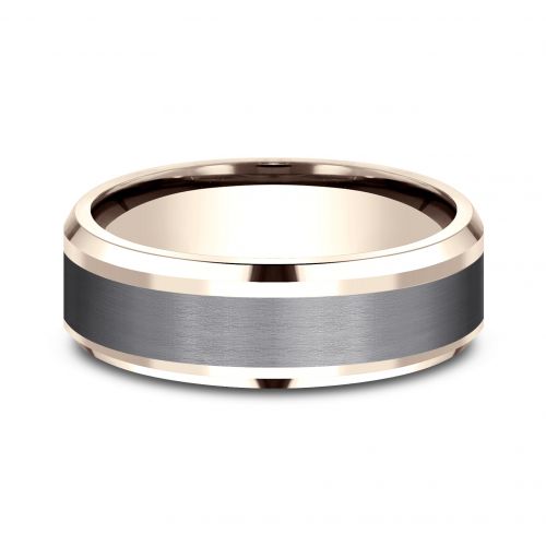 Satin Finished Grey Tantalum Center & 14k Rose Gold Men's Ring, 7mm