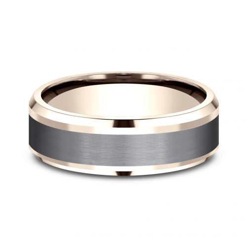 Satin Finished Grey Tantalum Center & 14k Rose Gold Men's Ring, 7mm