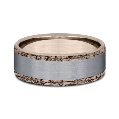 Satin Finished Tantalum Center, 14k Rose Gold Men's Band, 8mm