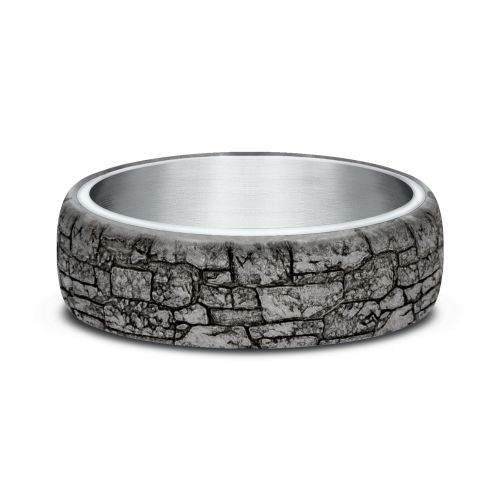 Stonewall Patterned Tantalum & 14k White Gold Men's Band, 6.5mm