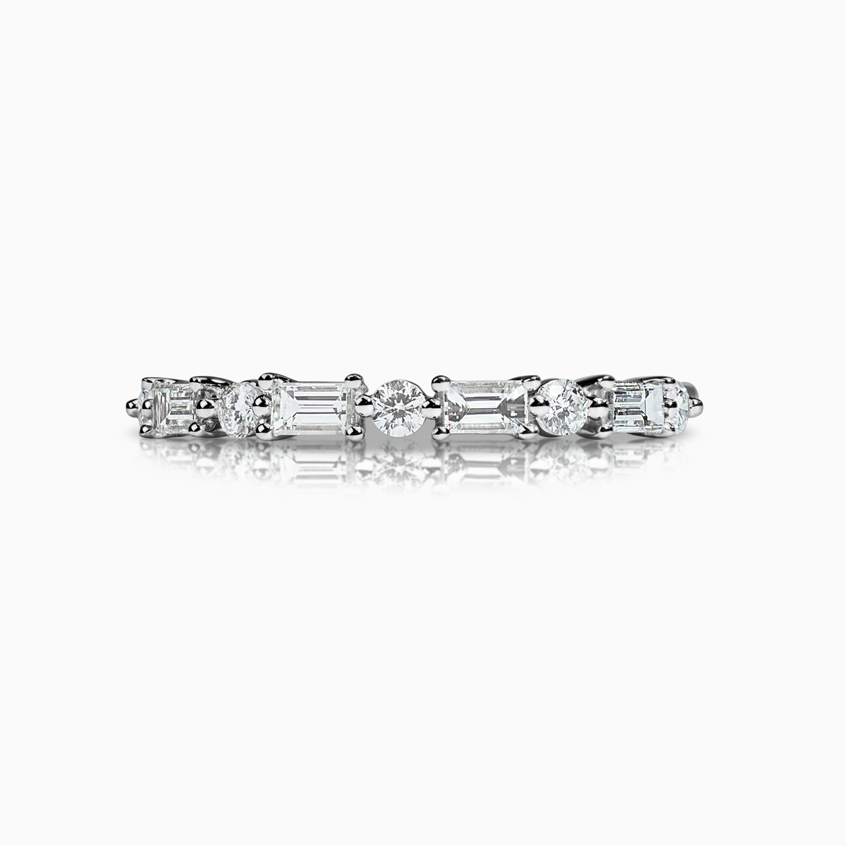 Baguette-cut & Round Diamond Stackable Band, 14k White Gold