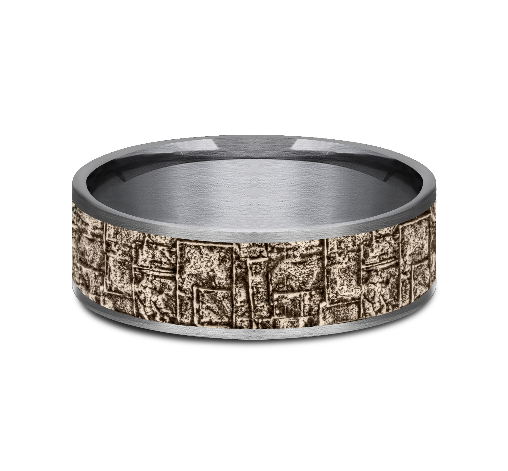 Bamboo Patterned 14k Rose Gold Center Tantalum Men's Band, 7.5mm