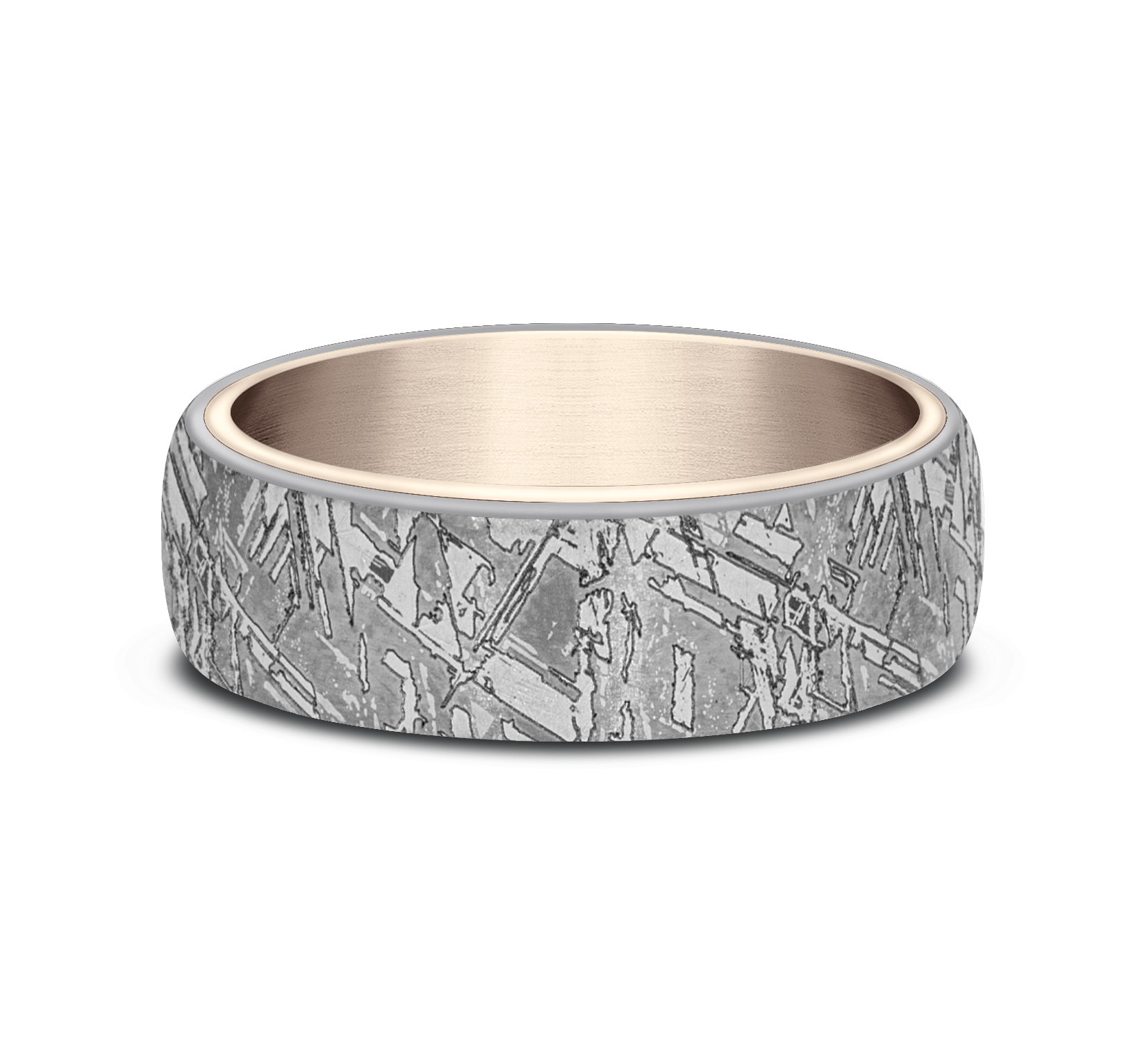 Grey Tantalum & 14k Rose Gold Faux Meteorite Men's Band, 6.5mm 