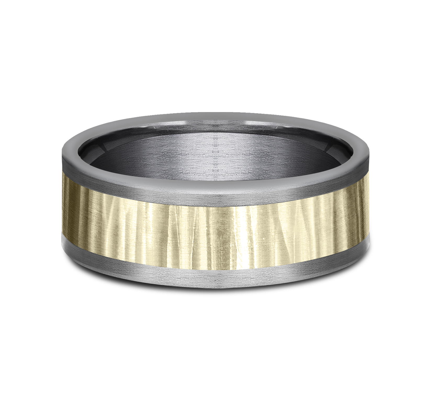 Hammered Finish 14k Yellow Gold Center Tantalum Men's Band, 8mm