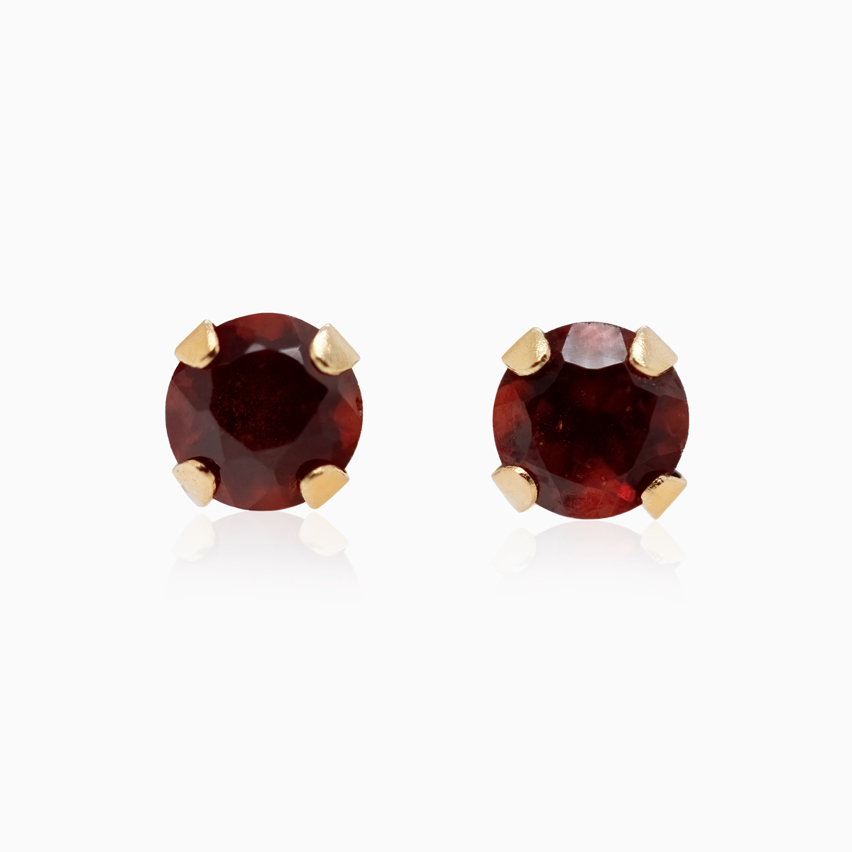 January Birthstone Stud Earrings, Natural Garnet, 14k Yellow Gold