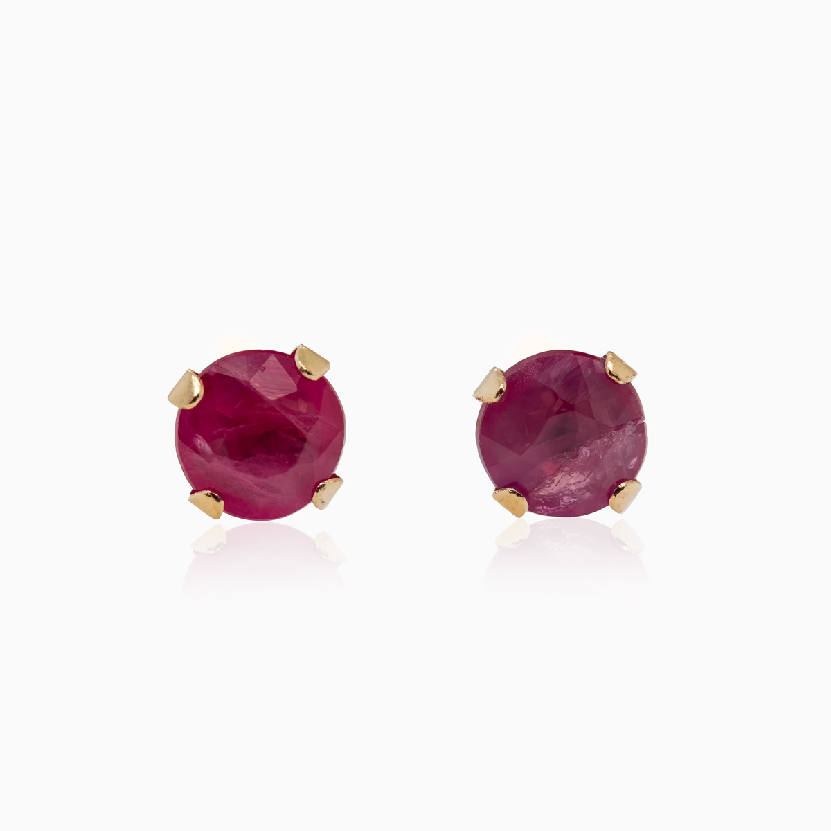 July Birthstone Stud Earrings, Natural Ruby, 14k Yellow Gold