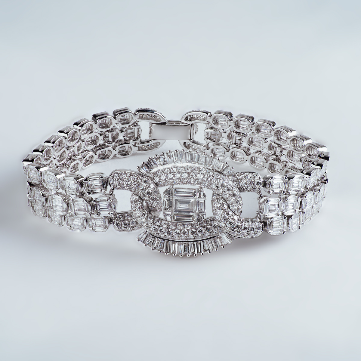 Layered Natural Baguette Diamond Link Tennis Bracelet, 16-carats