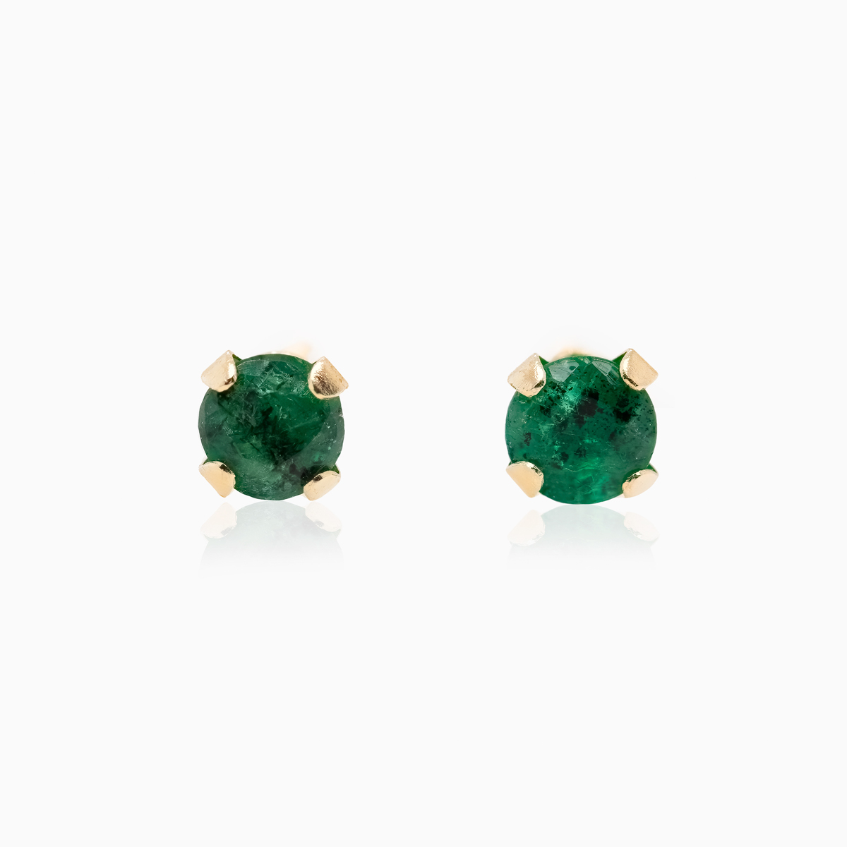 May Birthstone Stud Earrings, Natural Emerald, 14k Yellow Gold