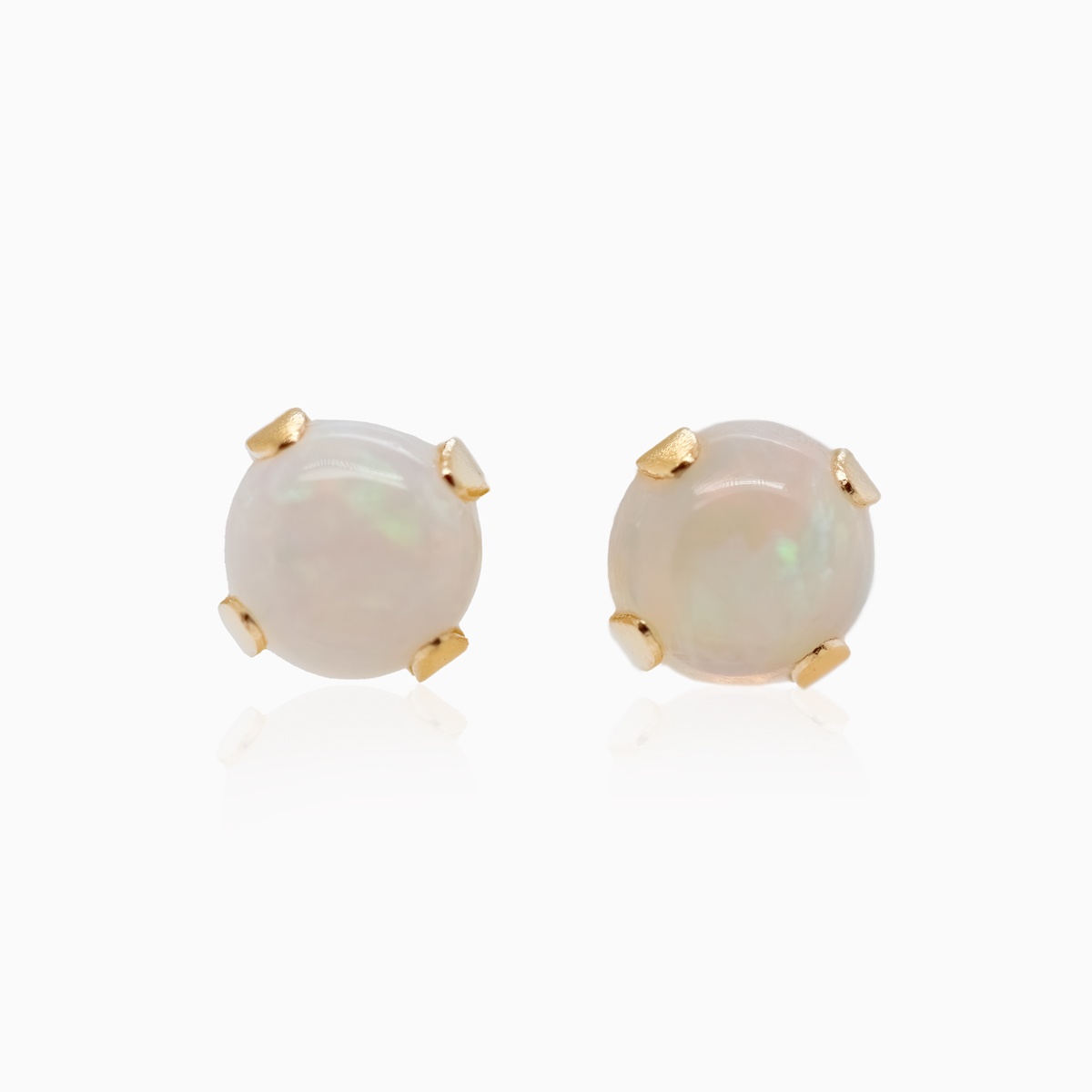 October Birthstone Stud Earrings, Natural Opal, 14k Yellow Gold