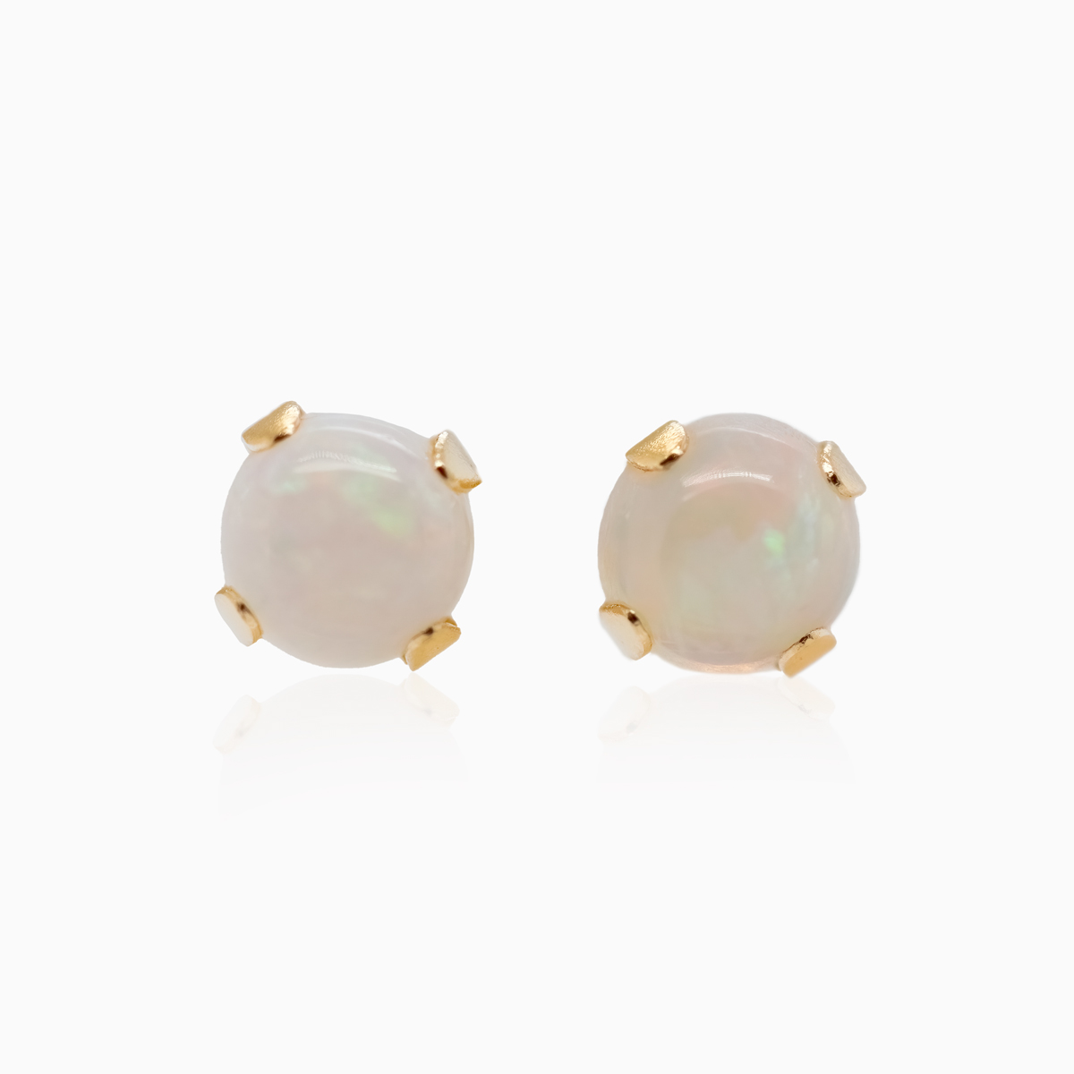 October Birthstone Stud Earrings, Natural Opal, 14k Yellow Gold
