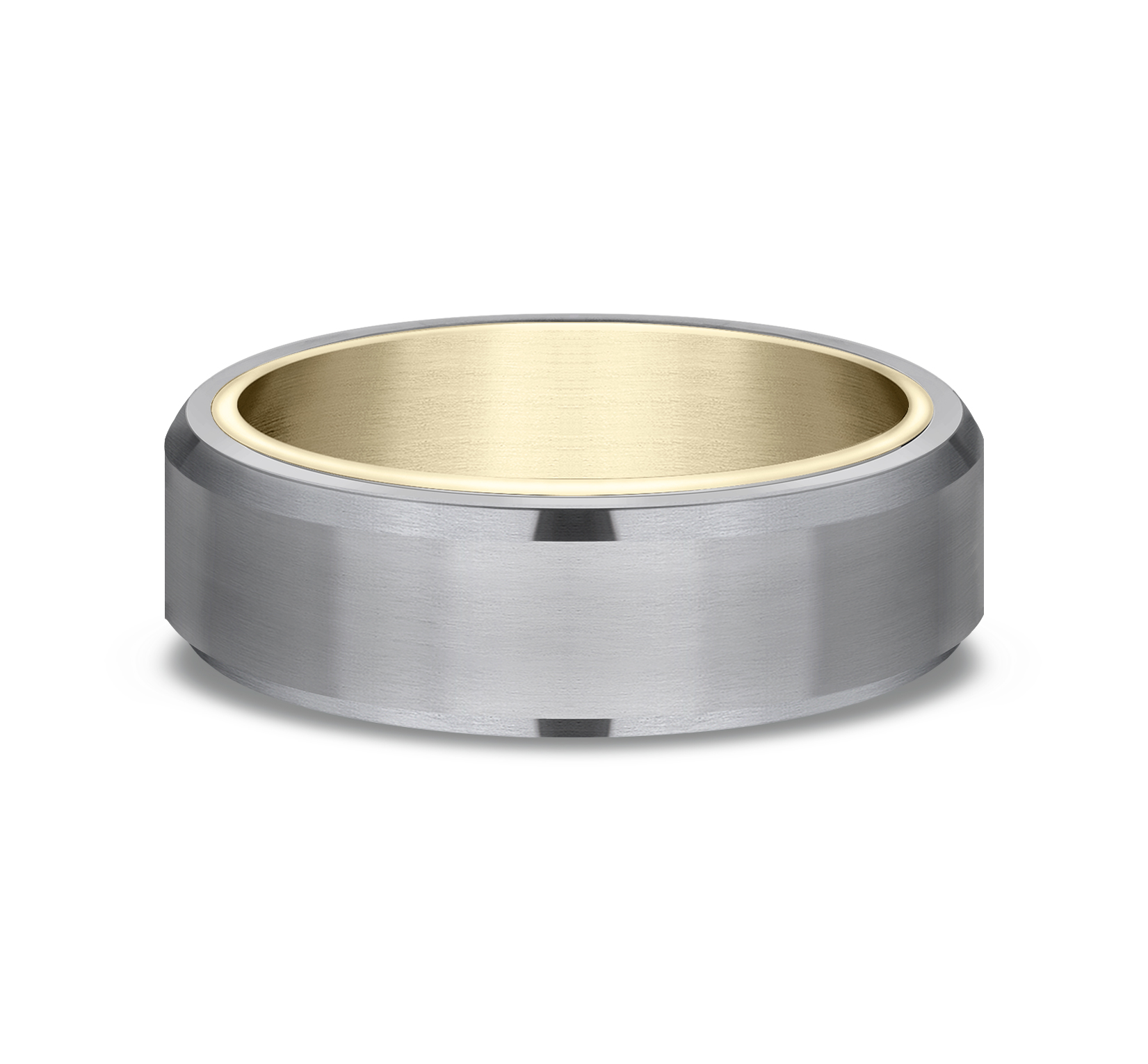 Satin Finished Grey Tantalum Center 14k Yellow Gold Men's Band, 6.5mm