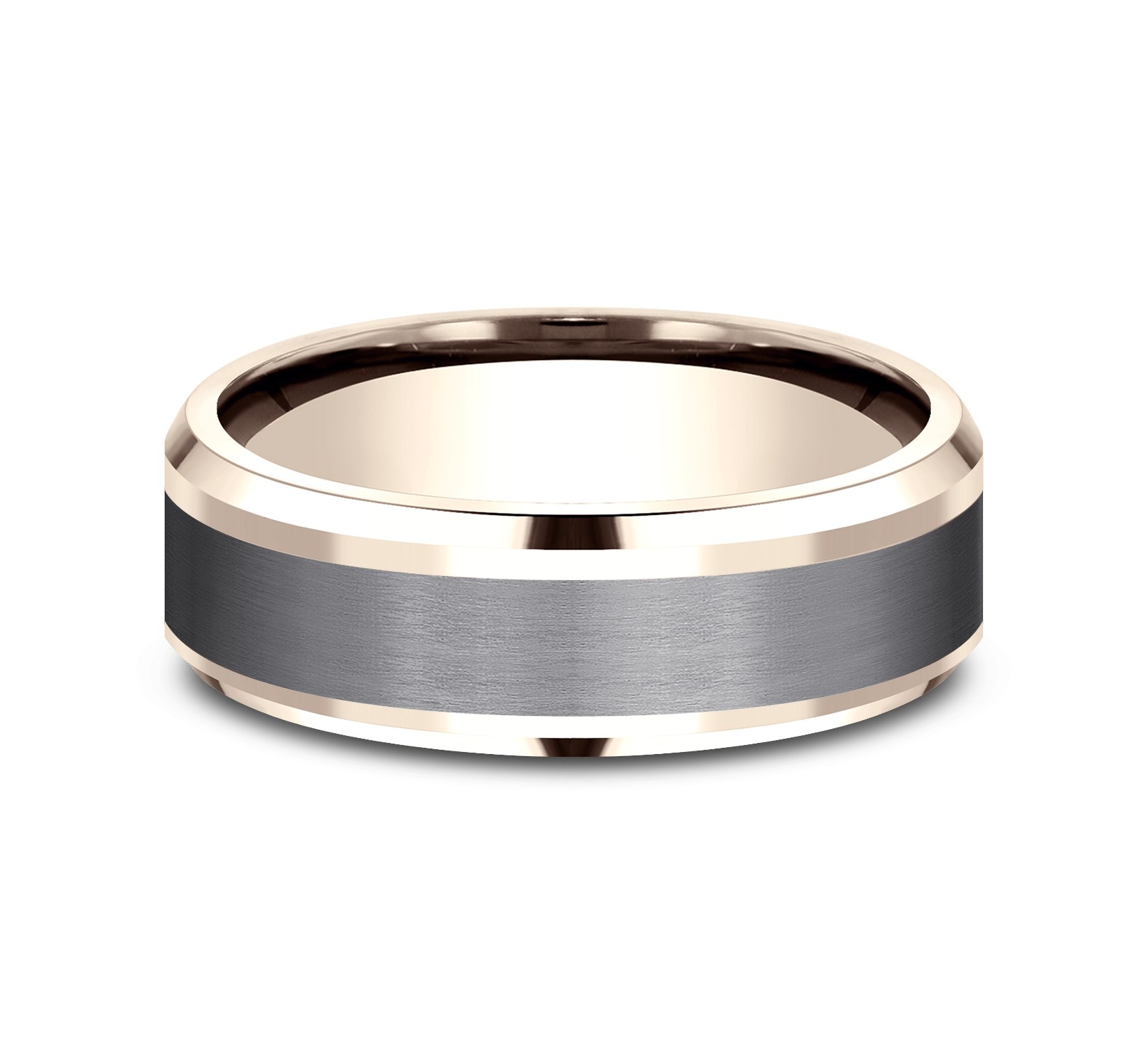 Satin Finished Grey Tantalum Center & 14k Rose Gold Men's Ring, 7mm