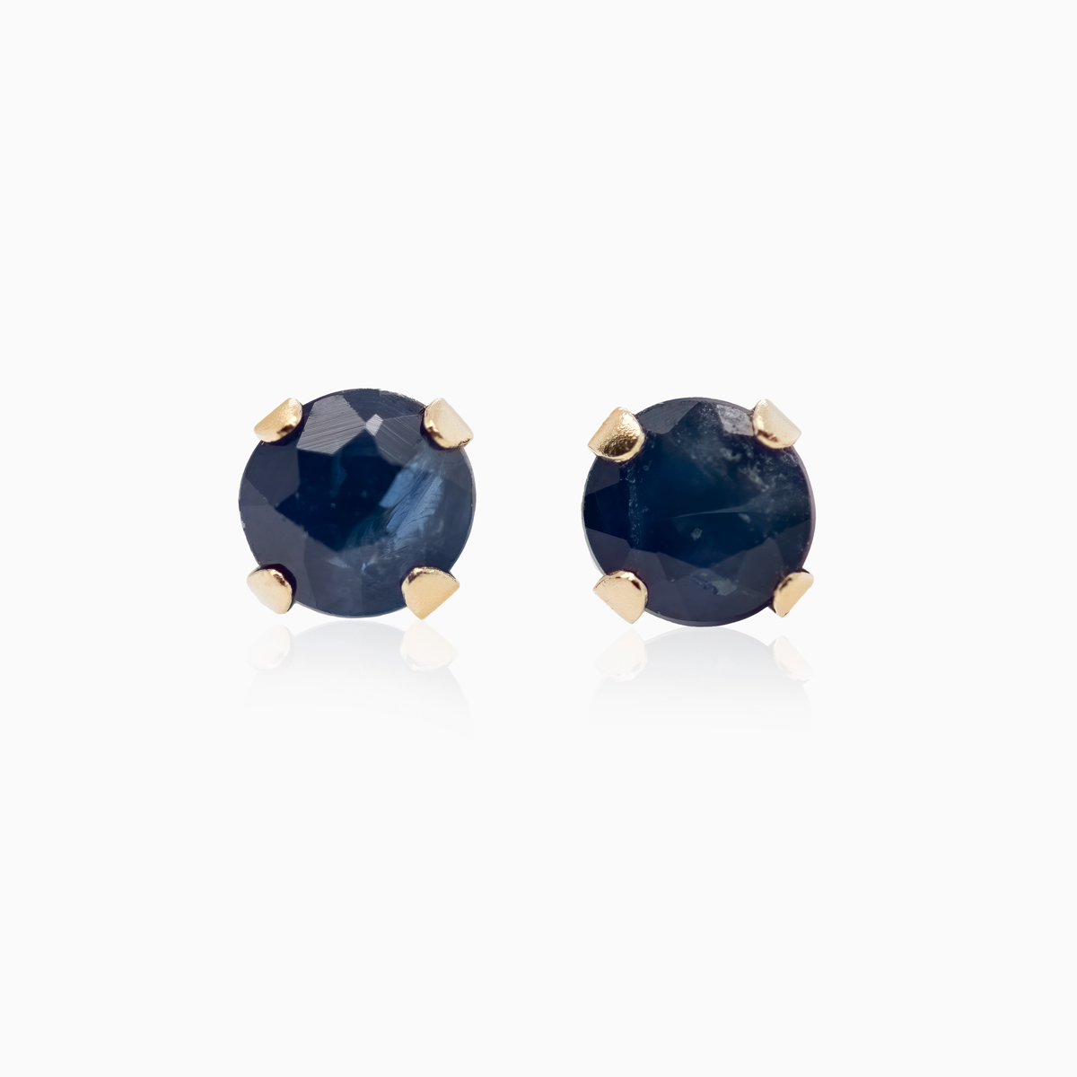 September Birthstone Stud Earrings, Natural Blue Sapphire, 14k Yellow Gold