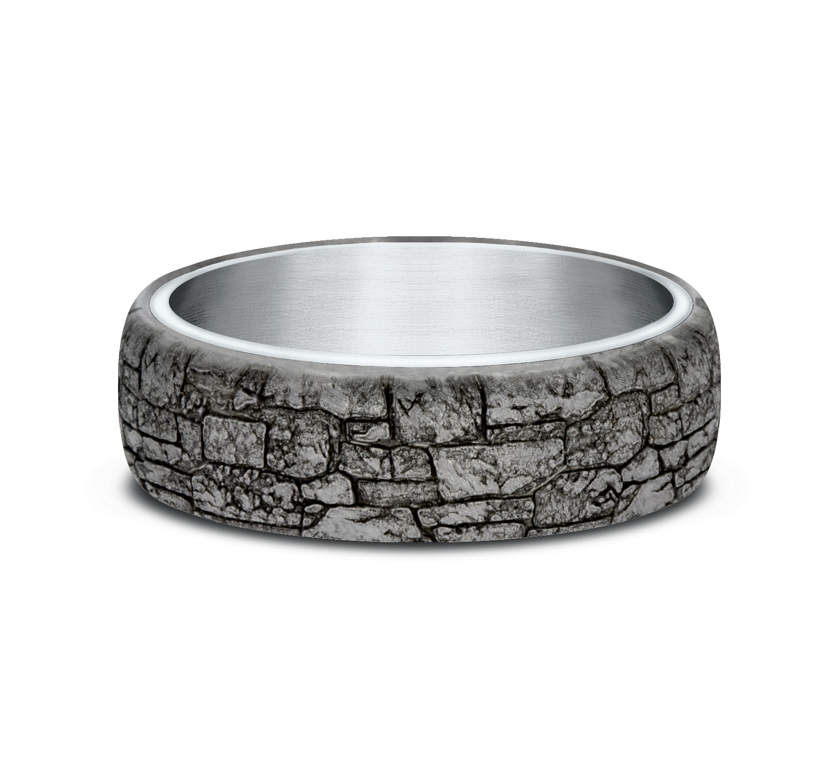 Stonewall Patterned Tantalum & 14k White Gold Men's Band, 6.5mm