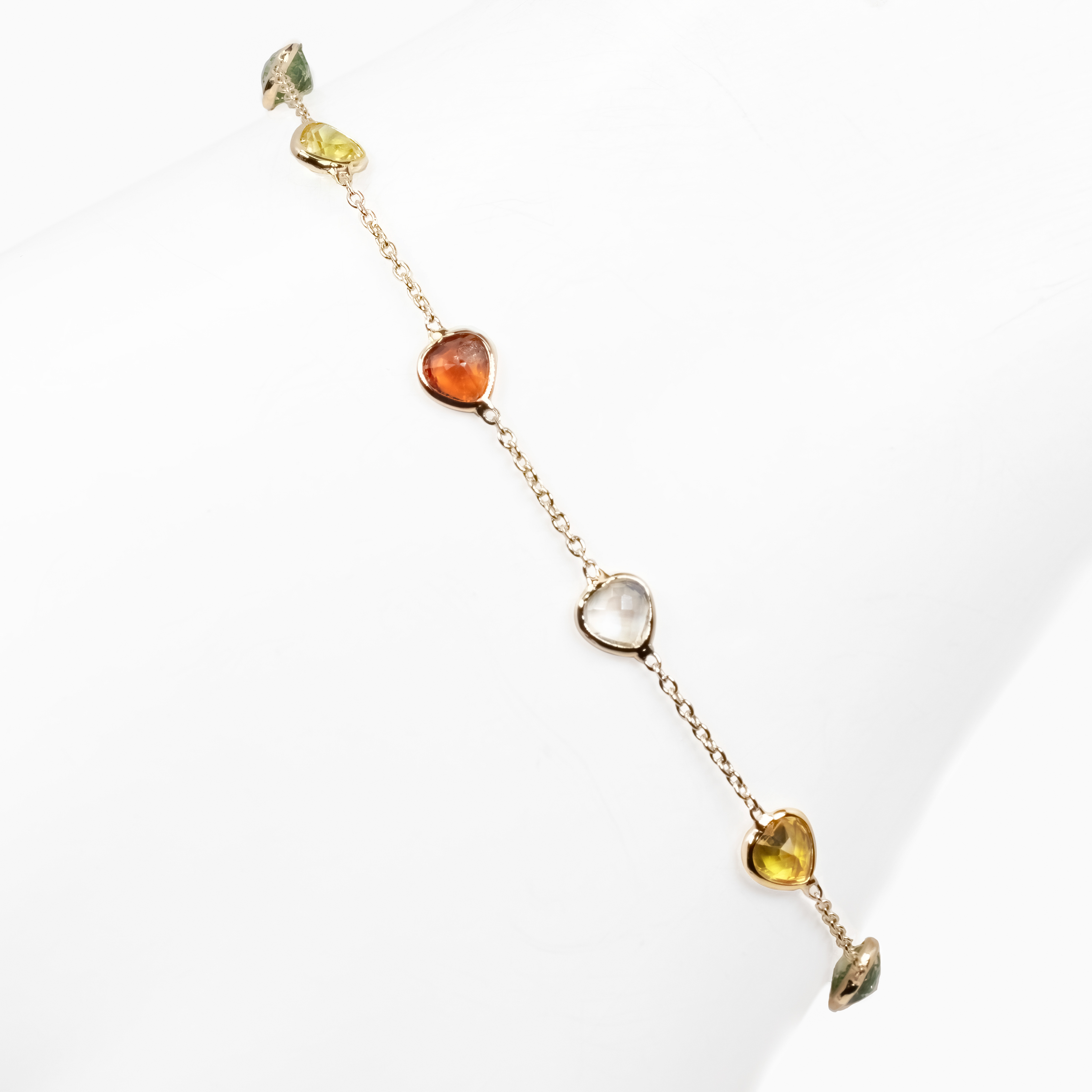 Rainbow  Sapphire Station Bracelet in 14k Yellow Gold