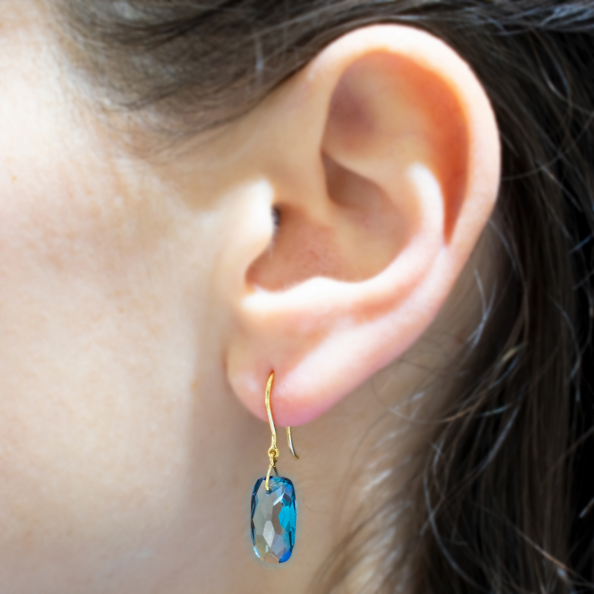 London Blue Topaz Dangle Earrings, 18k Yellow Gold