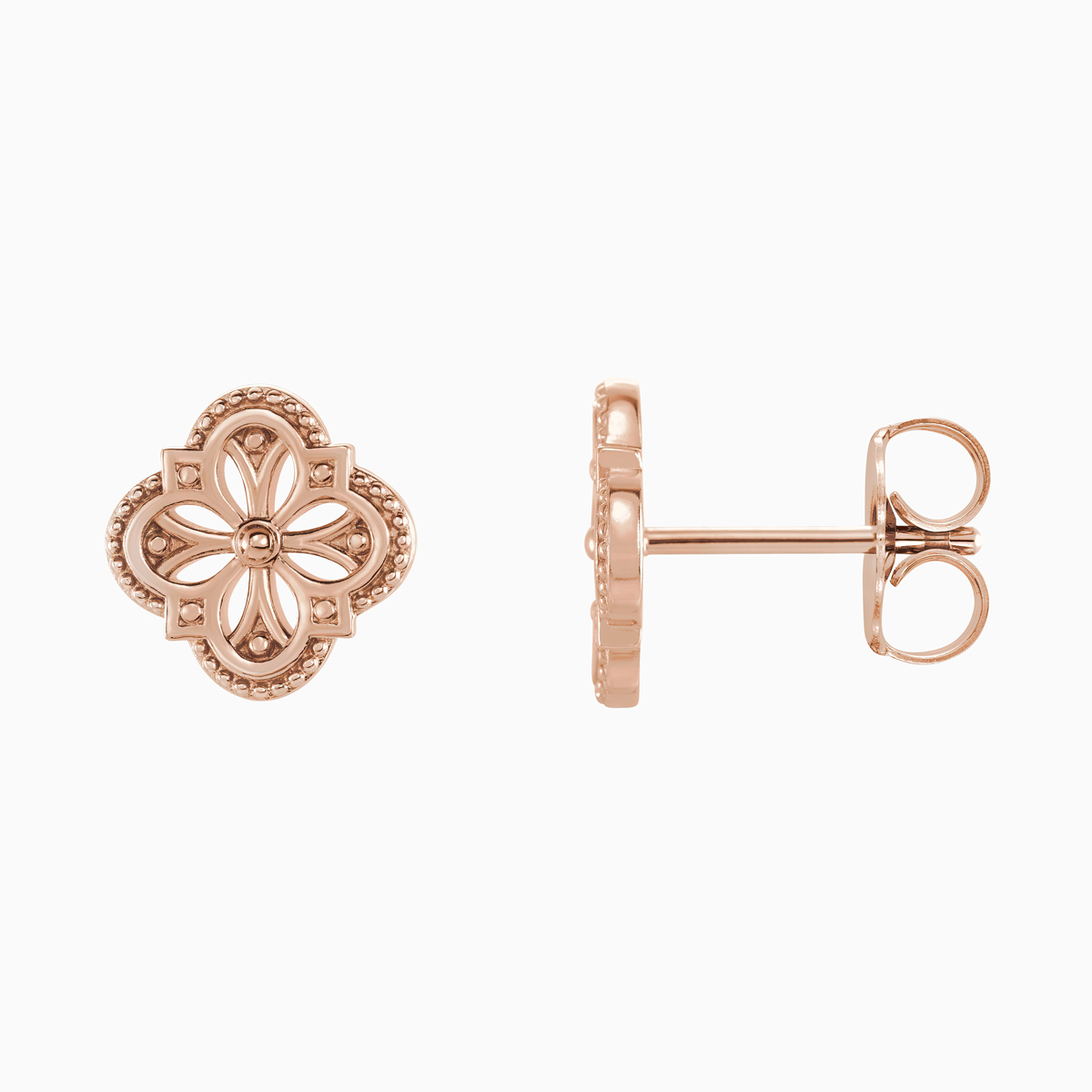 Vintage Inspired Clover Earrings, 14k Gold