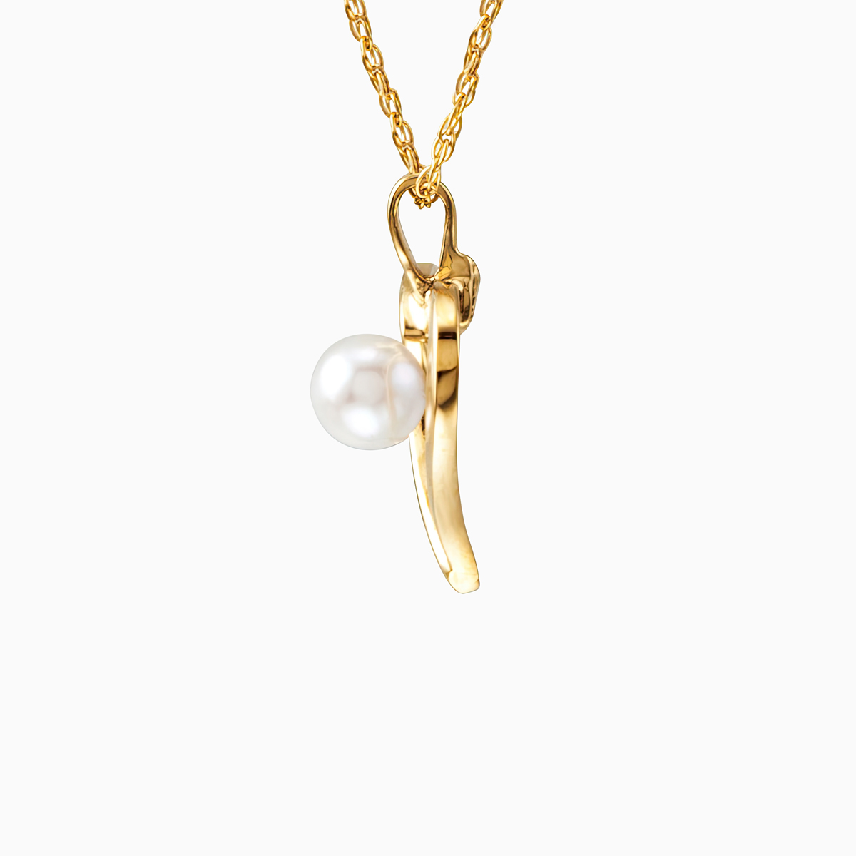 Akoya Pearl Open Heart Necklace, 18 inches, 14k Yellow Gold