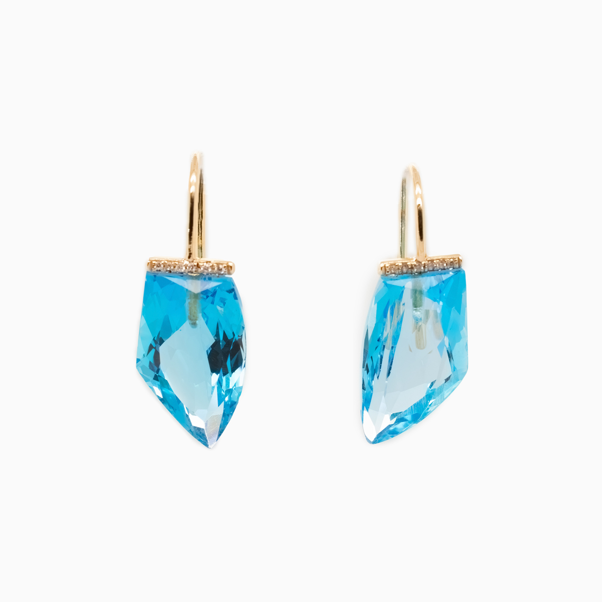 Dimond accented Natural Blue Topaz Drop Earrings, 18k Yellow Gold